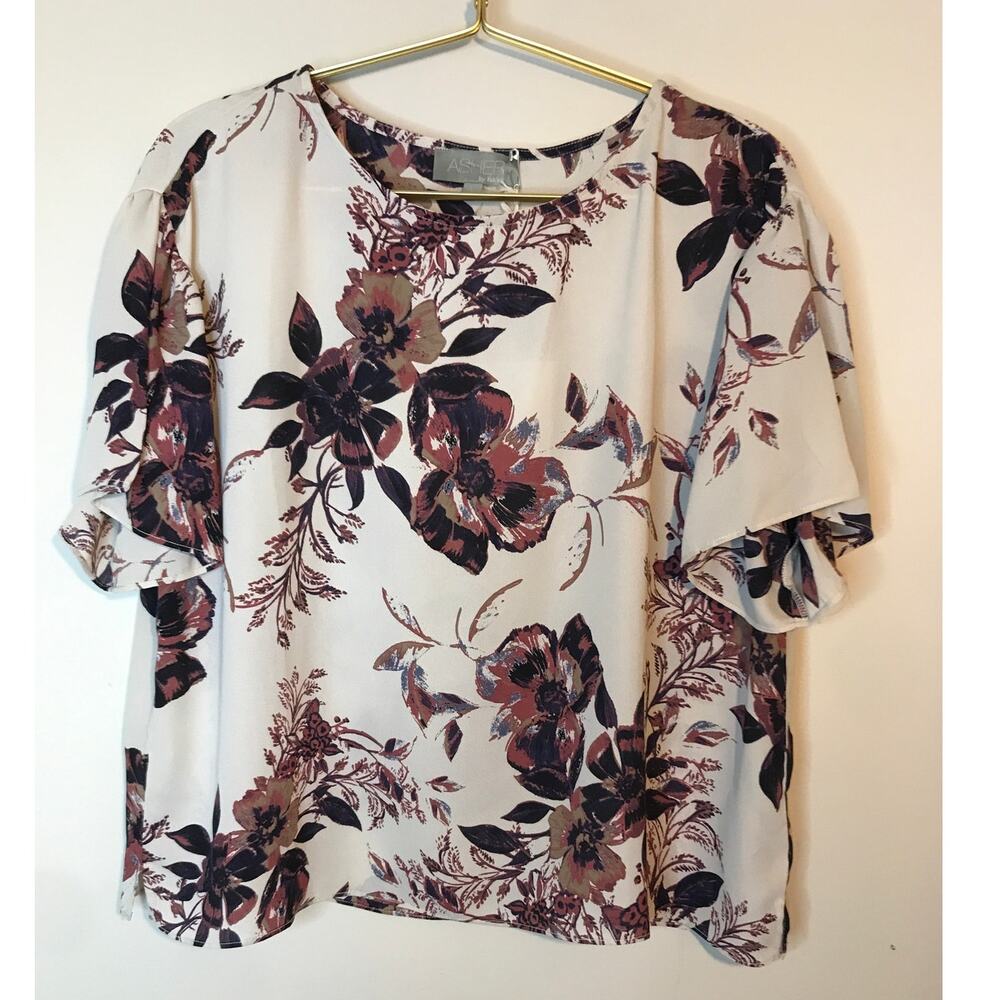 Asher by Fab'rik Hewitt Top Large Mauve Floral Short Sleeve